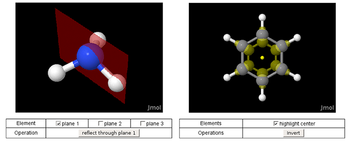 Figure 3: Using Jmol to illustrate the symmetry planes in ammonia